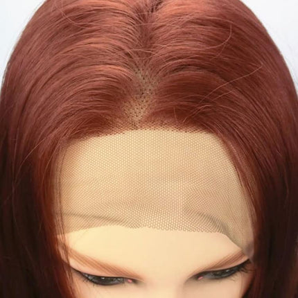 ZSWIG 33# Reddish Brown Straight Human Hair 13x6 Tranparent Lace Front Wig for Women ZSWIG