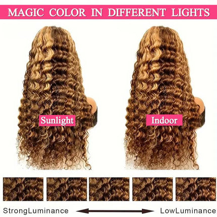 200% Density Loose Deep P427 Highlight Color Human Hair 13x6 Transparent Lace Front Wig for Women ZSWIG