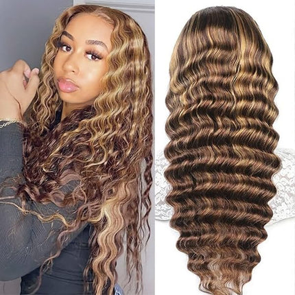 200% Density Loose Deep P427 Highlight Color Human Hair 13x6 Transparent Lace Front Wig for Women ZSWIG