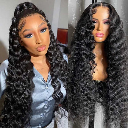 Natural Black Loose Deep Human Hair 13x6 Tranparent Lace Front Wig ZSWIG