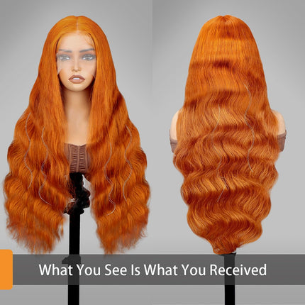 ZSWIG 250% Density 350# Ginger Orange Body Wave Human Hair 13x6 Tranparent Lace Front Wig