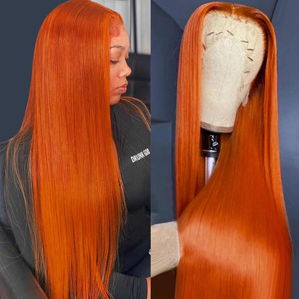 ZSWIG 250% Density 350# Ginger Orange Straight Human Hair 13x6 Tranparent Lace Front Wig