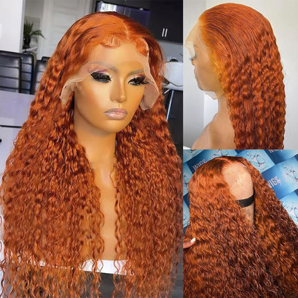 ZSWIG 250% Density 350# Ginger Orange Loose Deep Human Hair 13x6 Tranparent Lace Front Wig