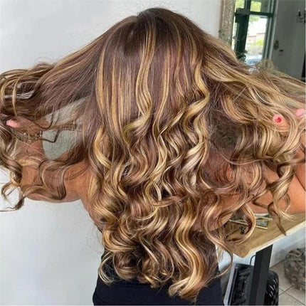 200% Density Body Wave P427 Highlight Color Human Hair 13x6 Transparent Lace Front Wig for Women ZSWIG