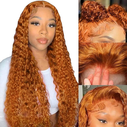 ZSWIG 250% Density 350# Ginger Orange Jerry Curly Curl Human Hair 13x6 Tranparent Lace Front Wig