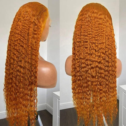 ZSWIG 250% Density 350# Ginger Orange Jerry Curly Curl Human Hair 13x6 Tranparent Lace Front Wig