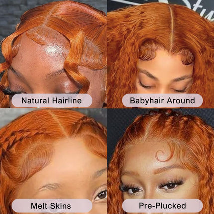 ZSWIG 250% Density 350# Ginger Orange Loose Deep Human Hair 13x6 Tranparent Lace Front Wig