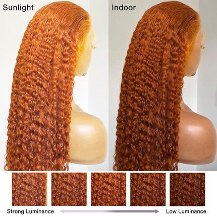 ZSWIG 250% Density 350# Ginger Orange Loose Deep Human Hair 13x6 Tranparent Lace Front Wig