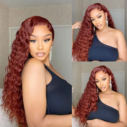 ZSWIG 33# Reddish Brown Loose Deep Human Hair 13x6 Tranparent Lace Front Wig for Women ZSWIG