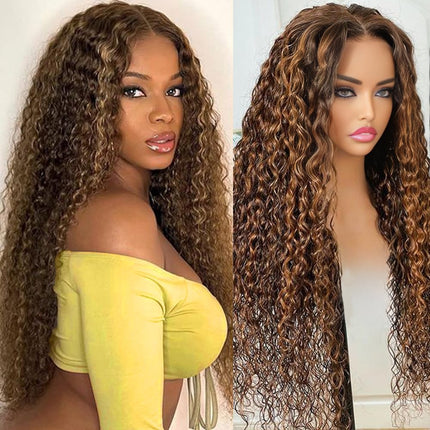 200% Density Water Wave P427 Highlight Color Human Hair 13x6 Transparent Lace Front Wig for Women ZSWIG