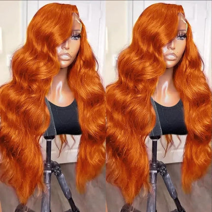 ZSWIG 250% Density 350# Ginger Orange Body Wave Human Hair 13x6 Tranparent Lace Front Wig