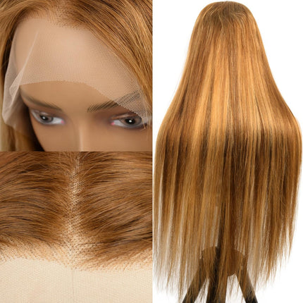 200% Density Straight P427 Highlight Color Human Hair 13x6 Transparent Lace Front Wig for Women ZSWIG