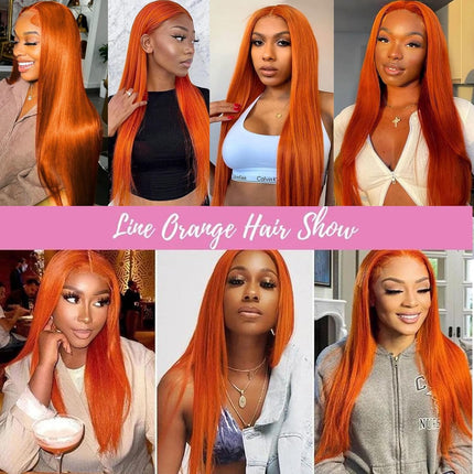 ZSWIG 250% Density 350# Ginger Orange Straight Human Hair 13x6 Tranparent Lace Front Wig