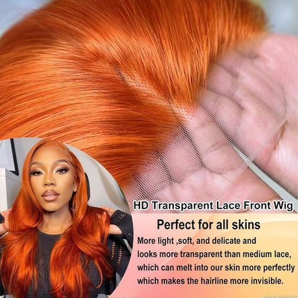 ZSWIG 250% Density 350# Ginger Orange Straight Human Hair 13x6 Tranparent Lace Front Wig