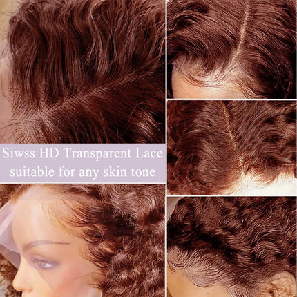 ZSWIG 33# Reddish Brown Kinky Curly Curl Human Hair 13x6 Tranparent Lace Front Wig for Women ZSWIG