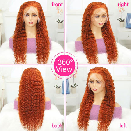 ZSWIG 250% Density 350# Ginger Orange Loose Deep Human Hair 13x6 Tranparent Lace Front Wig