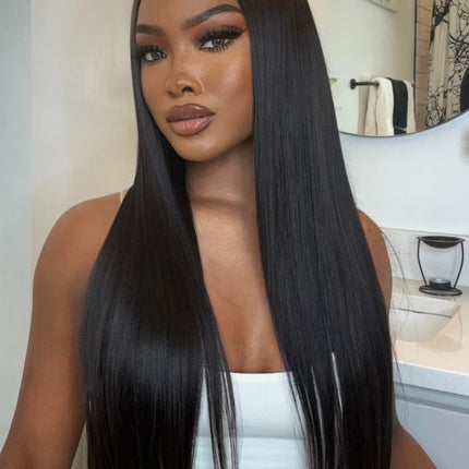 Natural Black Straight Human Hair 13x6 Tranparent Lace Front Wig ZSWIG