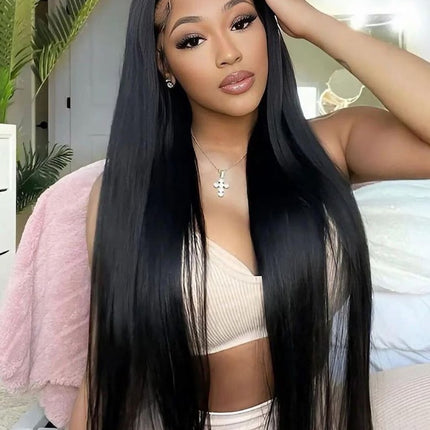 Natural Black Straight Human Hair 13x6 Tranparent Lace Front Wig ZSWIG