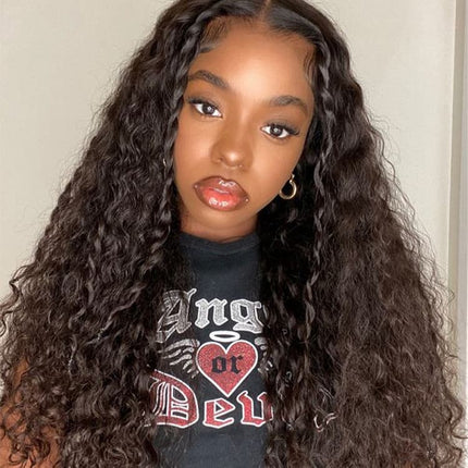 Natural Black Deep Wave Human Hair 13x6 Tranparent Lace Front Wig ZSWIG