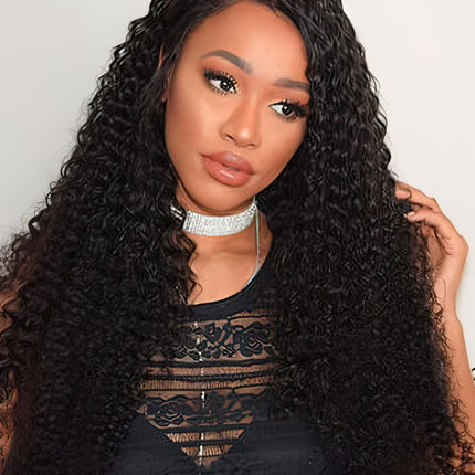 Natural Black Jerry Curly Human Hair 13x6 Tranparent Lace Front Wig ZSWIG