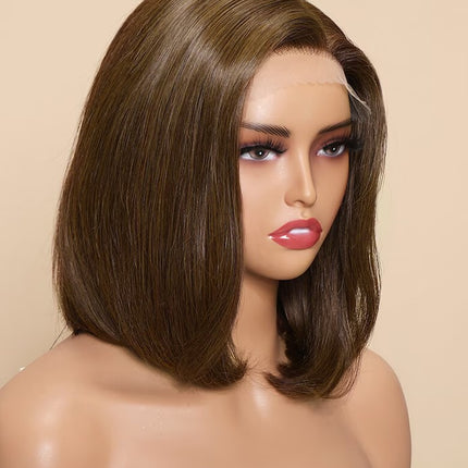 200% Density 4# Chocolate Brown Color 13x4 Transparent Lace Front Short Bob Wig for Women Human Hair Straight