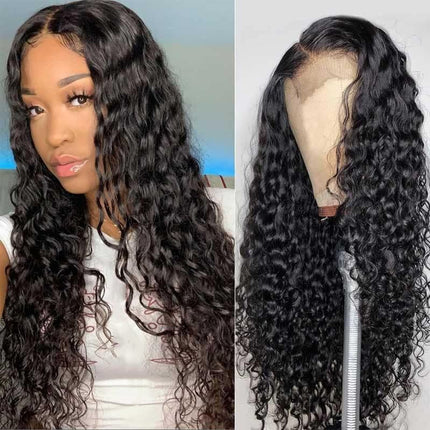 Natural Black Water Wave Human Hair 13x6 Tranparent Lace Front Wig ZSWIG